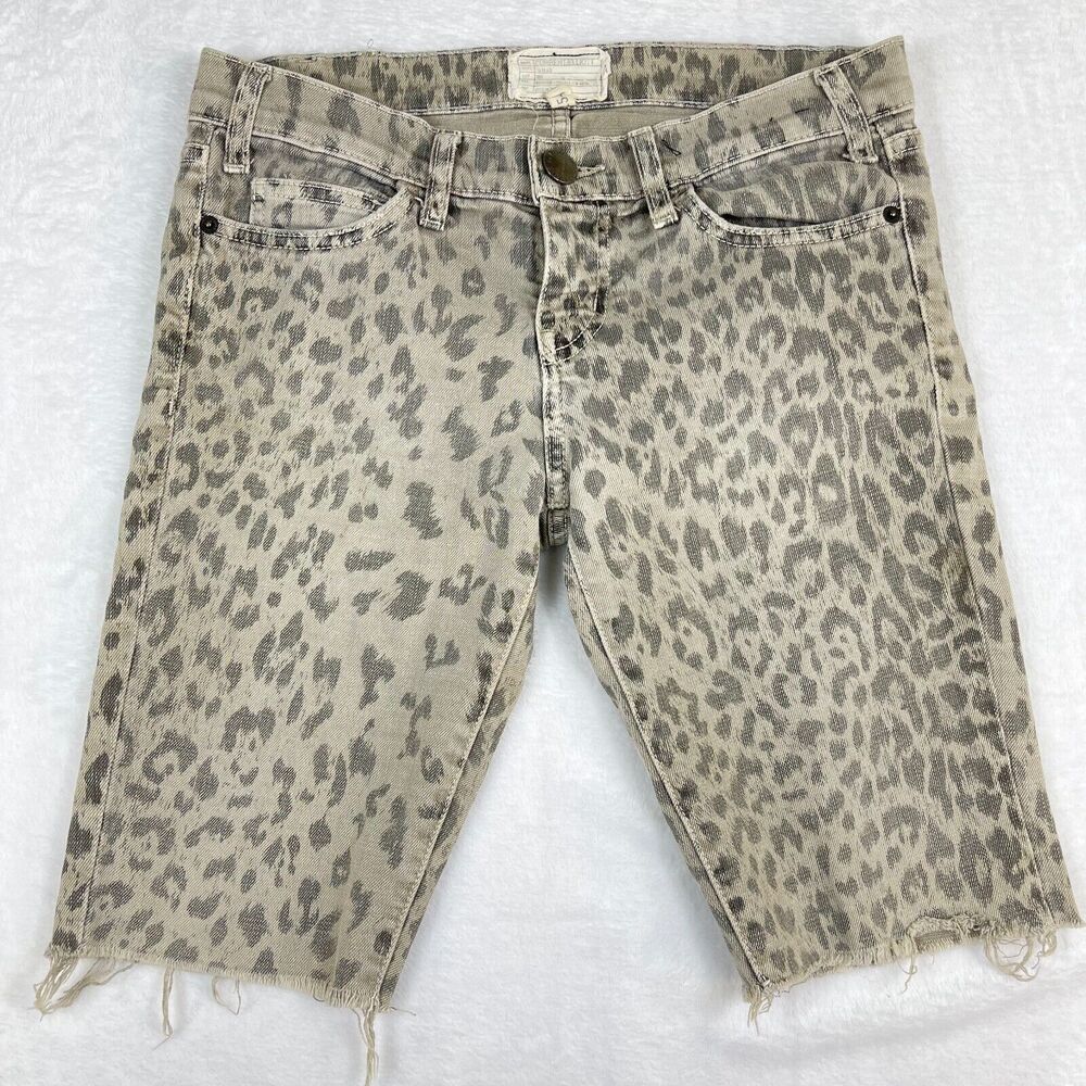 Current Elliott Denim Shorts Womens 25 Gray Leopard Print Cut Off Raw Hem
